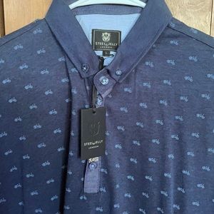 Men’s Large Button Collar Dress Shirt Bike Print